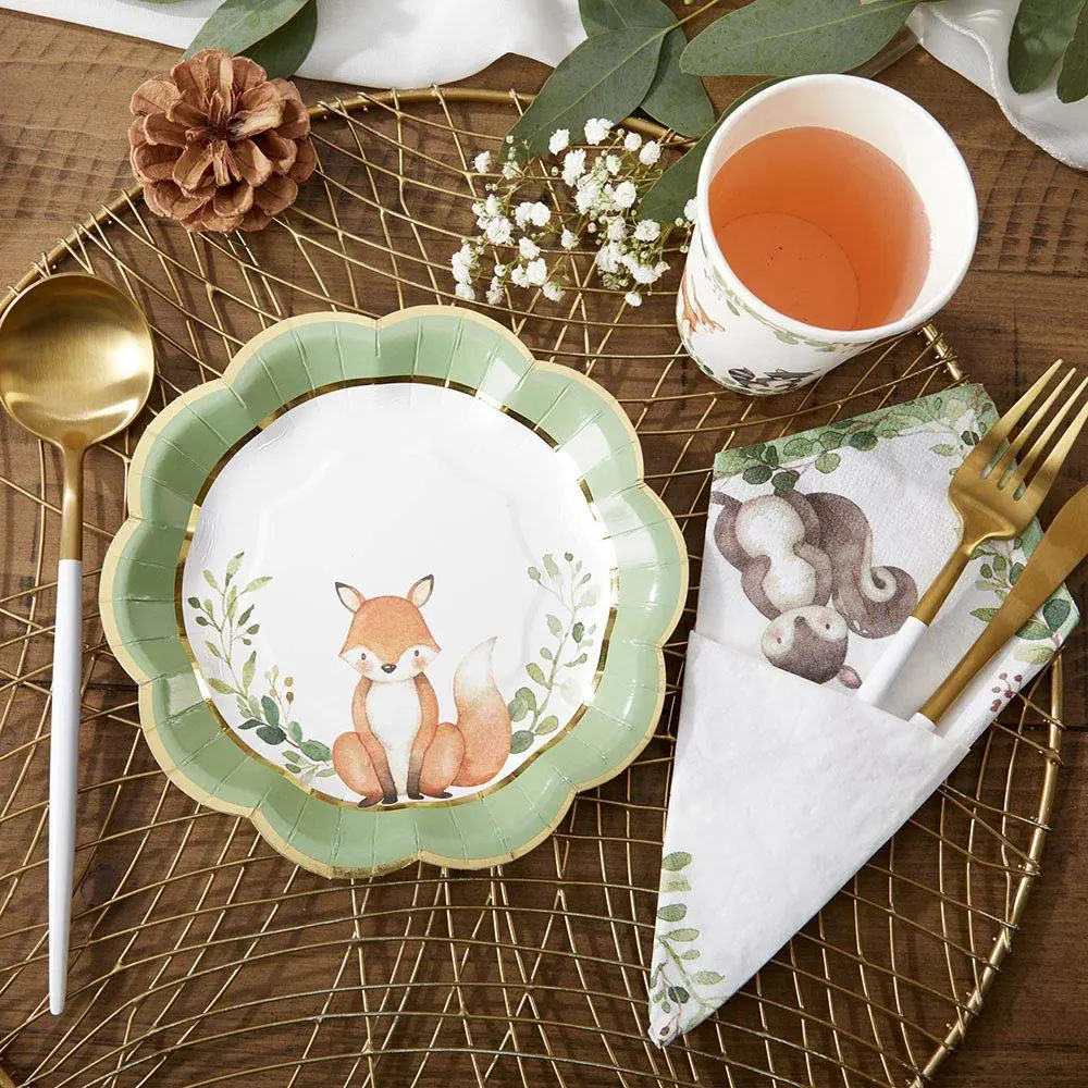 Kate Aspen Woodland Baby Shower Decorations, 62-Piece Disposable Paper Plates & Napkins for 16 Guests | Woodland Animals Theme - view 6