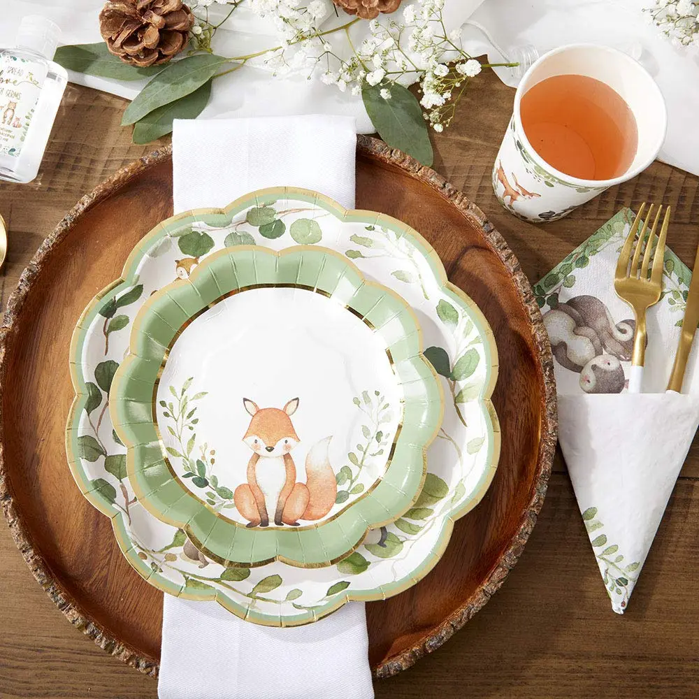 Kate Aspen Woodland Baby Shower Decorations, 62-Piece Disposable Paper Plates & Napkins for 16 Guests | Woodland Animals Theme - view 7