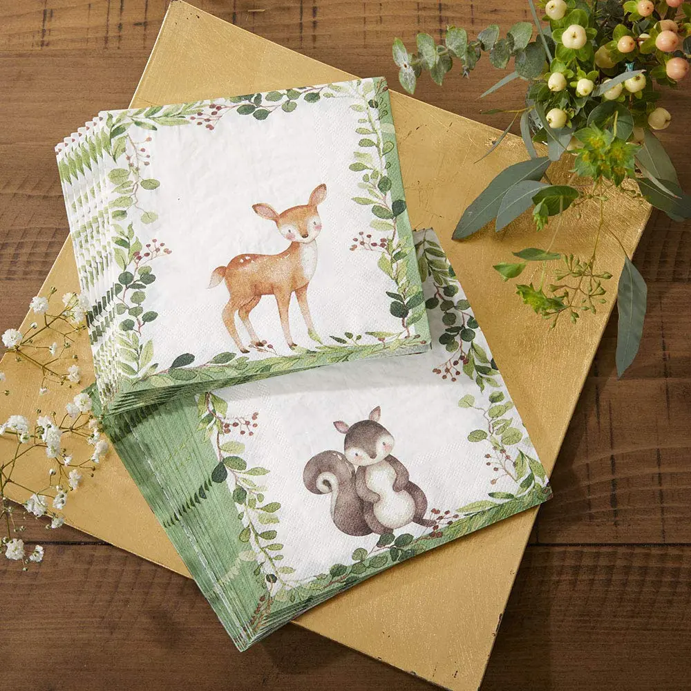 Kate Aspen Woodland Baby Shower Decorations, 62-Piece Disposable Paper Plates & Napkins for 16 Guests | Woodland Animals Theme - view 8