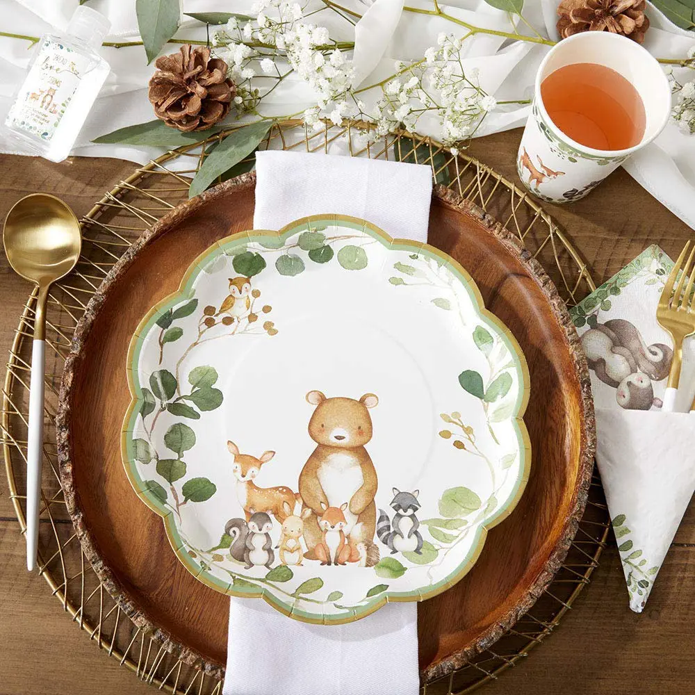 Kate Aspen Woodland Baby Shower Decorations, 62-Piece Disposable Paper Plates & Napkins for 16 Guests | Woodland Animals Theme - view 3