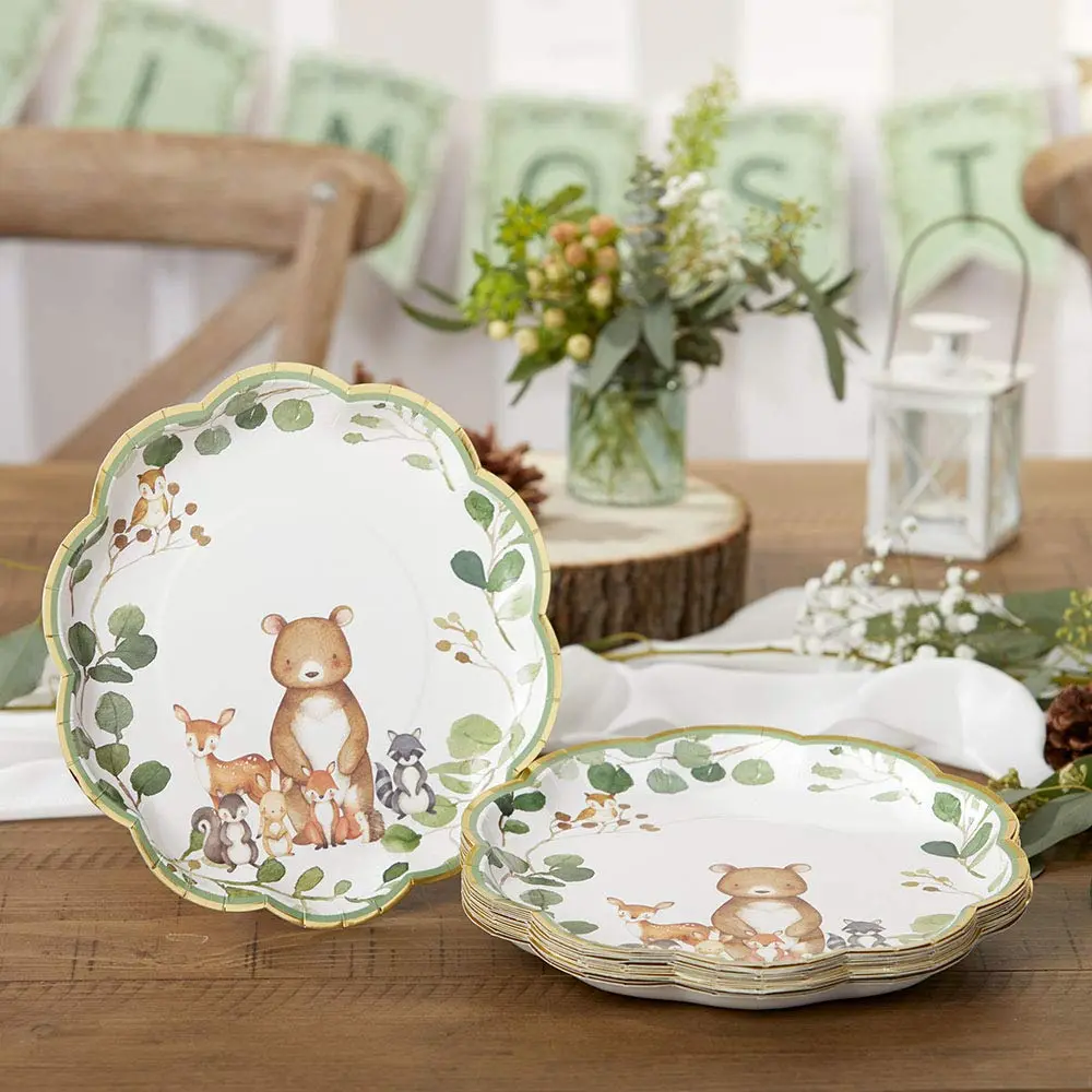 Kate Aspen Woodland Baby Shower Decorations, 62-Piece Disposable Paper Plates & Napkins for 16 Guests | Woodland Animals Theme - view 4