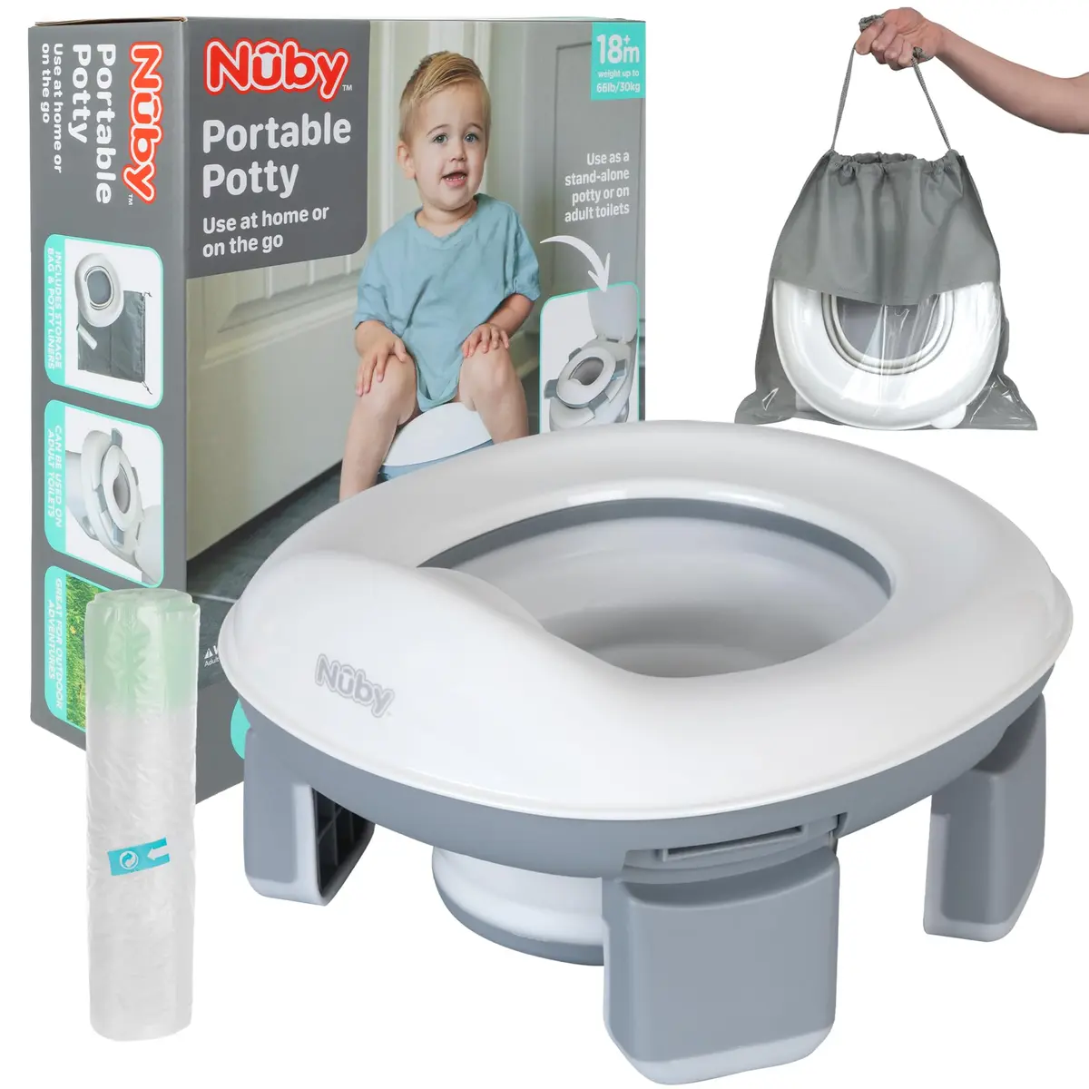 Nuby On-The-Go Portable Potty | Compact Toddler Travel Toilet Seat with Disposable Liners - main product image