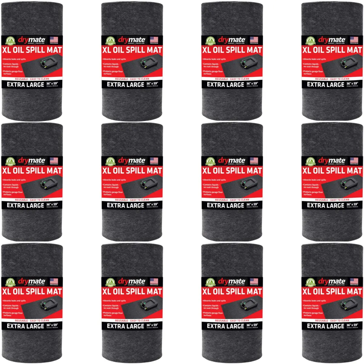 Drymate XL Oil Spill Mat 36" x 59" Charcoal (12-Pack) | Absorbent Garage Floor Protection - main product image