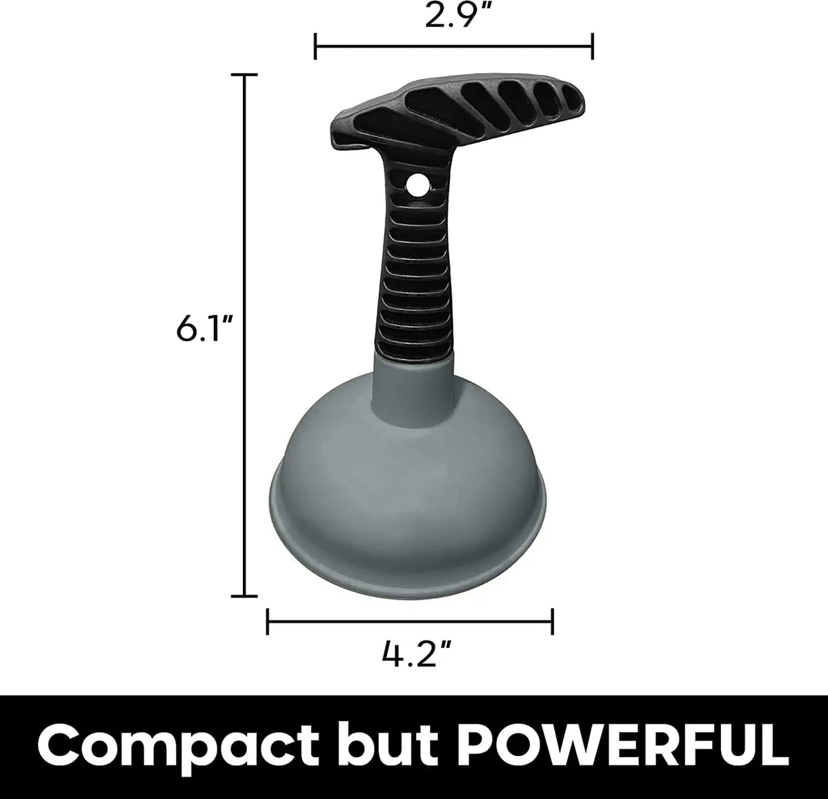 Plungeroo Sink Plunger, Powerful Mini Plunger with Short Handle, Easy-to-Use Small Unclogging Tool for Bathroom Drains, Shower, Bathtub, Toilet, RV and Kitchen Sink, Gray, (6.1 x 4.2 x 2.9 Inch) - view 2
