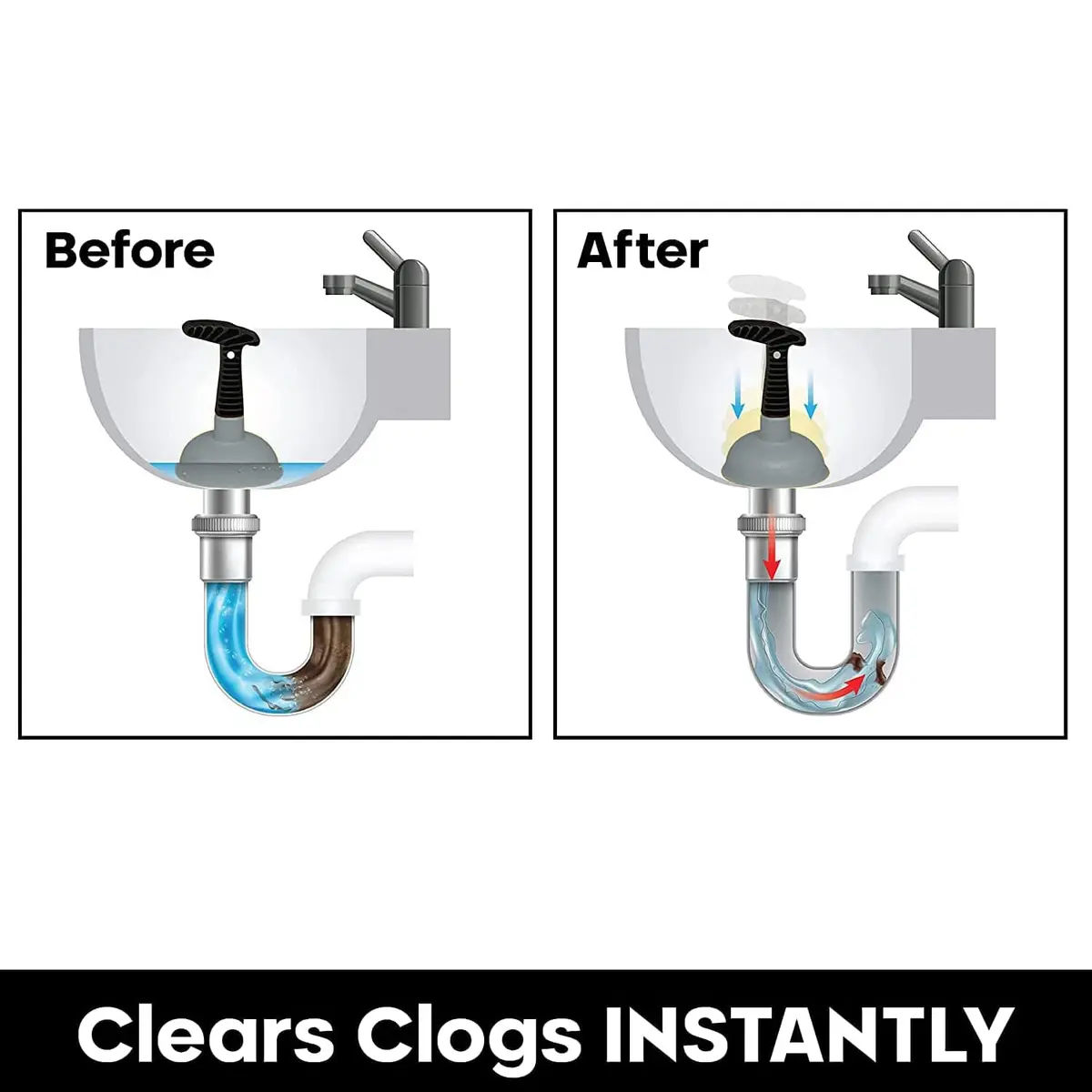 Plungeroo Sink Plunger, Powerful Mini Plunger with Short Handle, Easy-to-Use Small Unclogging Tool for Bathroom Drains, Shower, Bathtub, Toilet, RV and Kitchen Sink, Gray, (6.1 x 4.2 x 2.9 Inch) - view 4