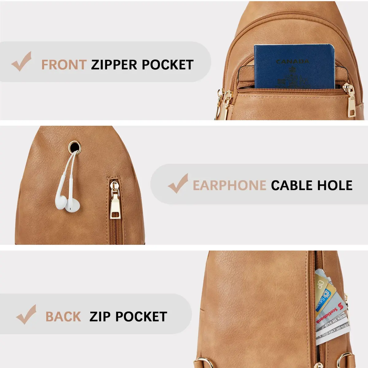 BOSTANTEN Sling Bag for Women Leather Crossbody Bags Fanny Pack for Travel | Multi-Functional & RFID - view 5