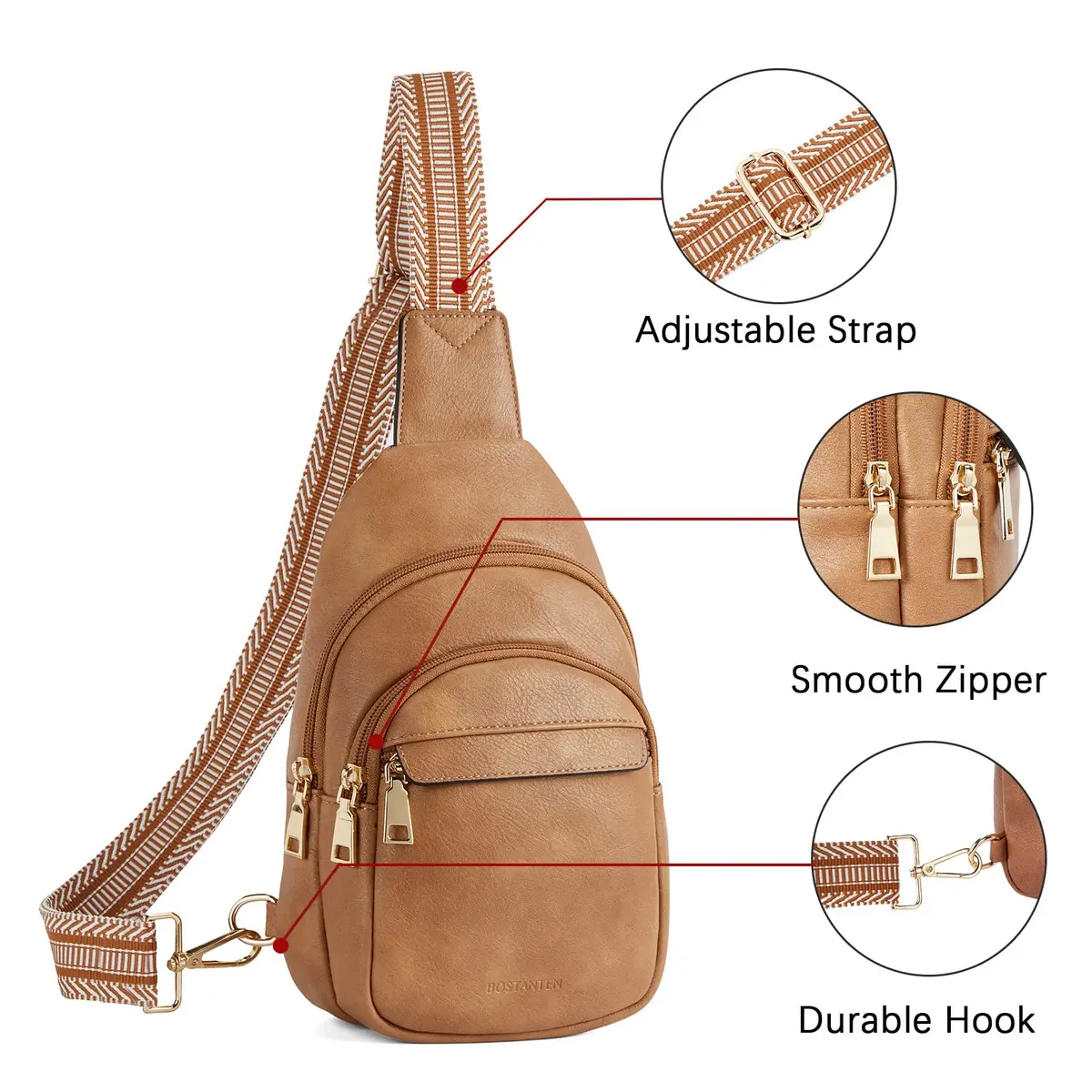 BOSTANTEN Sling Bag for Women Leather Crossbody Bags Fanny Pack for Travel | Multi-Functional & RFID - view 6