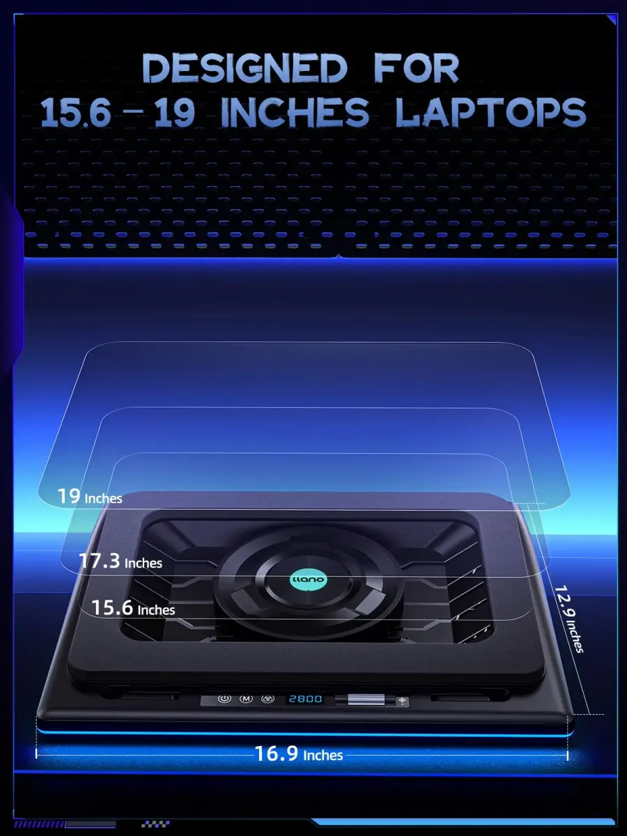llano V12 Gaming Laptop Cooling Pad with RGB 15.6-19 inch | 5.5-inch Turbofan, 3-Port USB Hub, Dust Filter - view 6