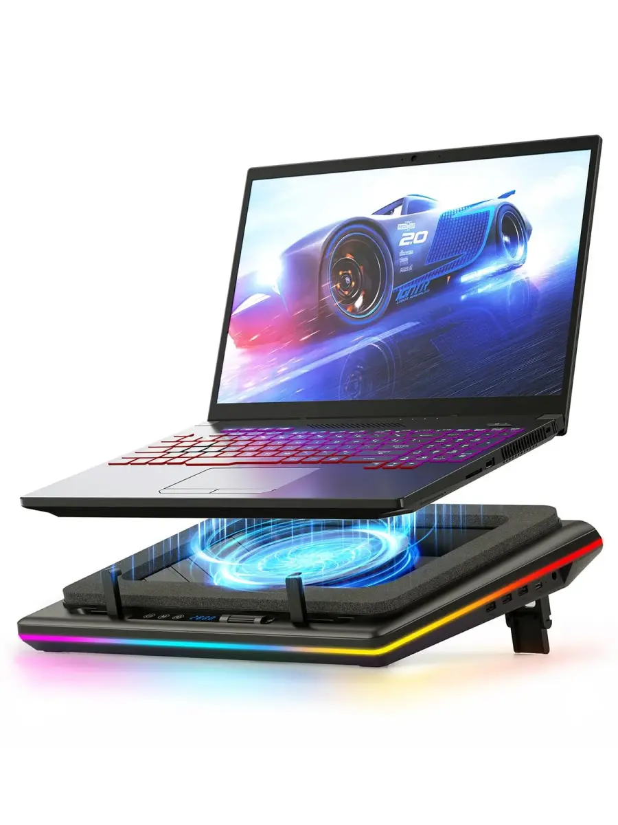 llano V12 Gaming Laptop Cooling Pad with RGB 15.6-19 inch | 5.5-inch Turbofan, 3-Port USB Hub, Dust Filter - main product image
