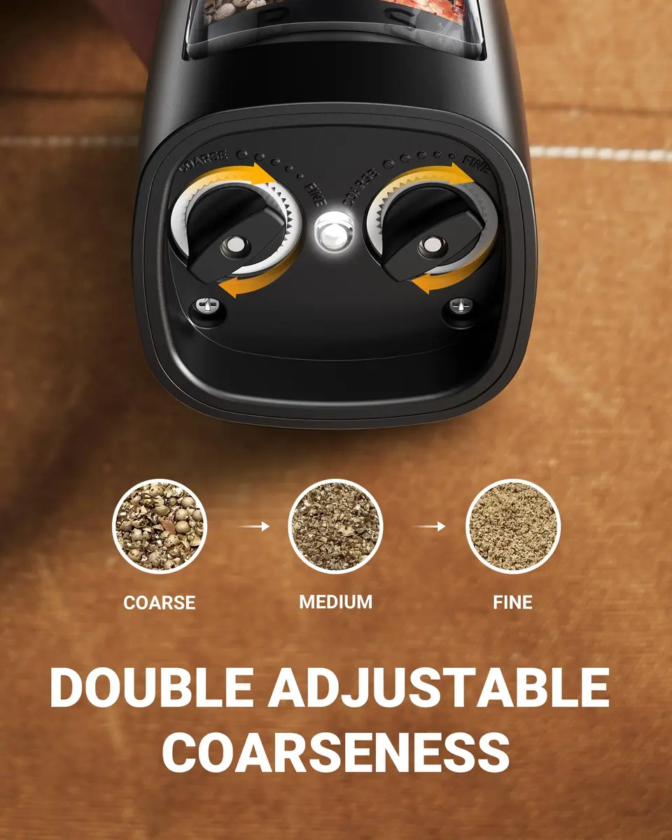 Sangcon 2-in-1 Rechargeable Electric Salt and Pepper Grinder Set | USB-C, Ceramic Grinders, Gunmetal Classic - view 6