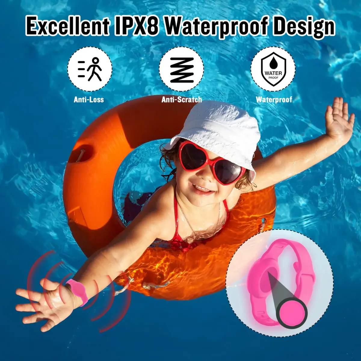 KAHADI Kids Waterproof AirTag Bracelet (2 Pack) | Luminous Pink & Green - view 3
