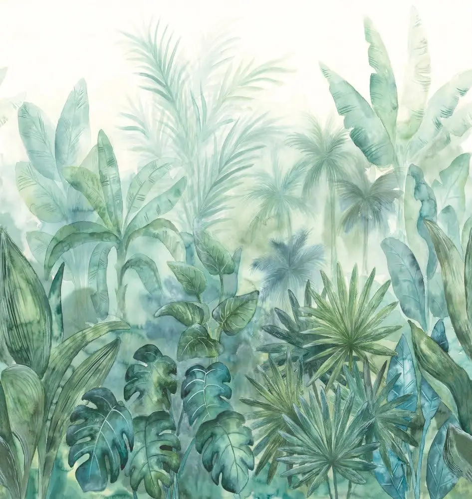 A.S. Création Livingwalls Non-Woven Wallpaper, Palm Leaves, 2.80 m x 2.65 m | Tropical Green & Blue - main product image