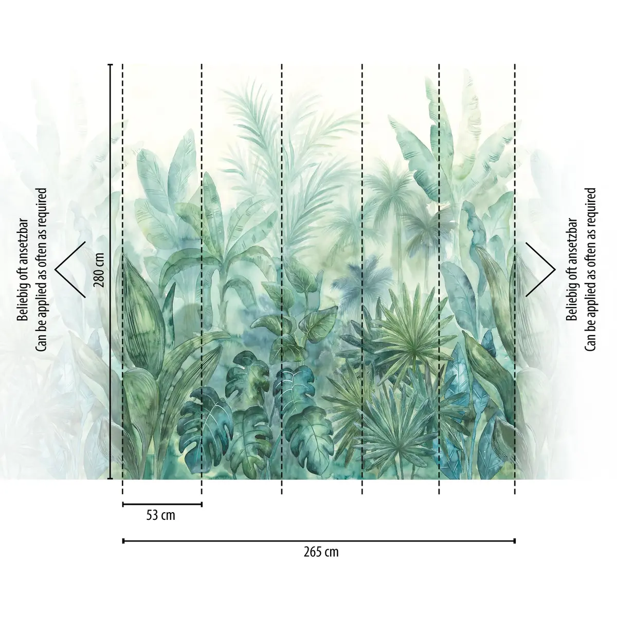 A.S. Création Livingwalls Non-Woven Wallpaper, Palm Leaves, 2.80 m x 2.65 m | Tropical Green & Blue - view 2