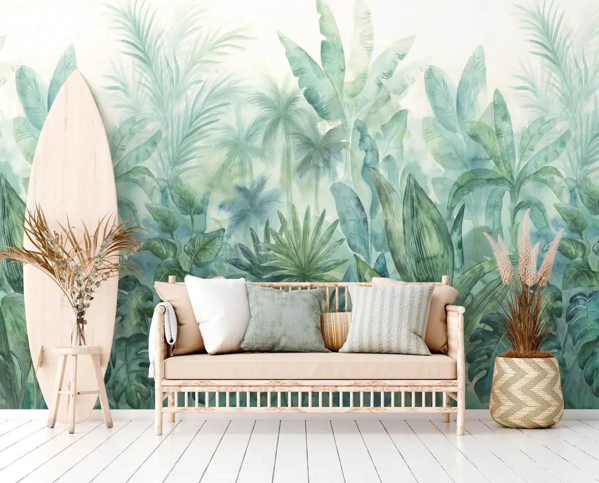 A.S. Création Livingwalls Non-Woven Wallpaper, Palm Leaves, 2.80 m x 2.65 m | Tropical Green & Blue - view 4