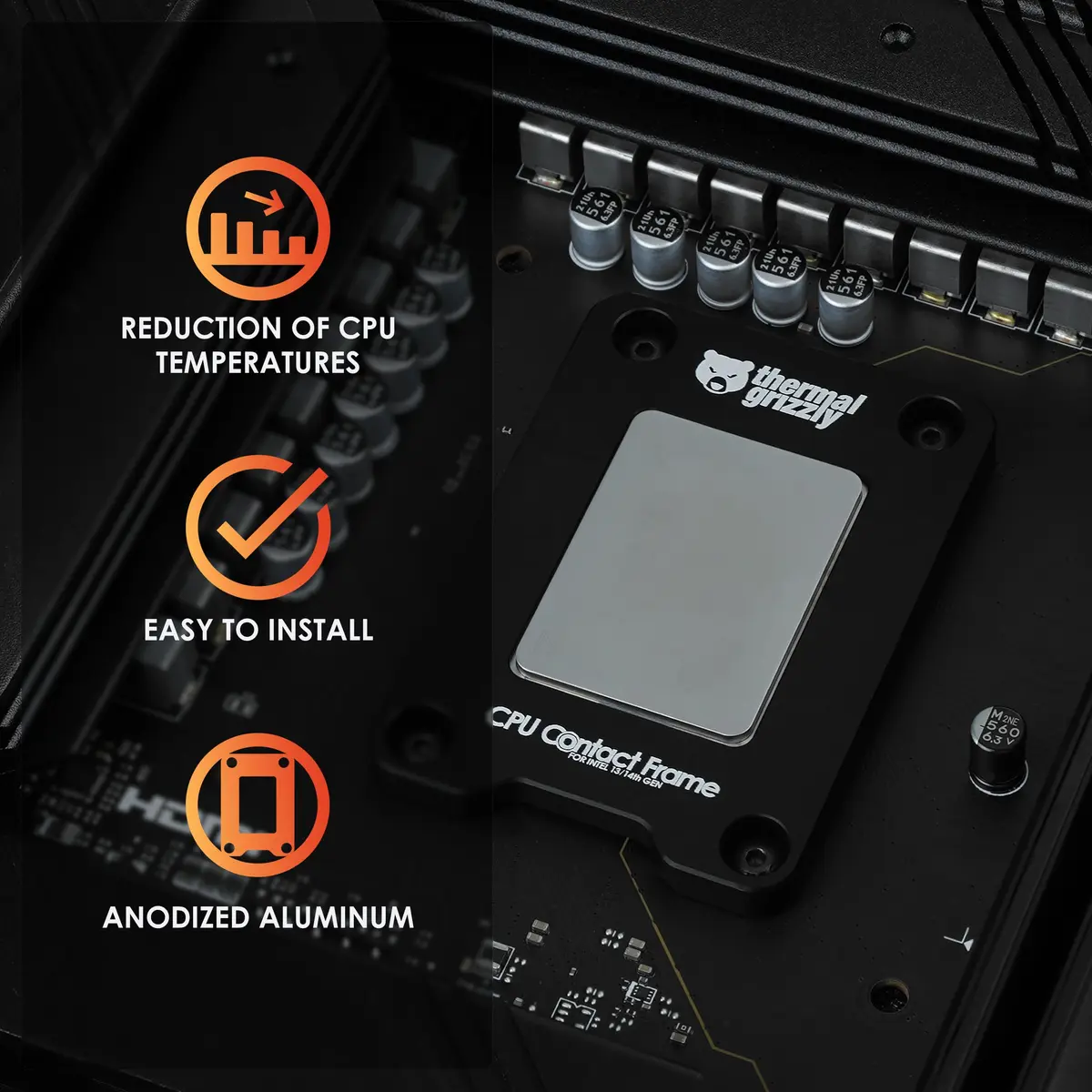 Thermal Grizzly CPU Contact Frame for Intel 13th & 14th Gen - Black | Optimized Cooling Performance - view 2