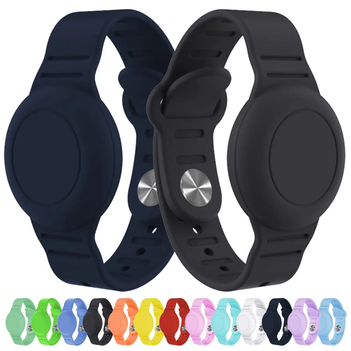 KAHADI Kids Waterproof AirTag Bracelet (2 Pack) - Black & Navy Blue - main product image
