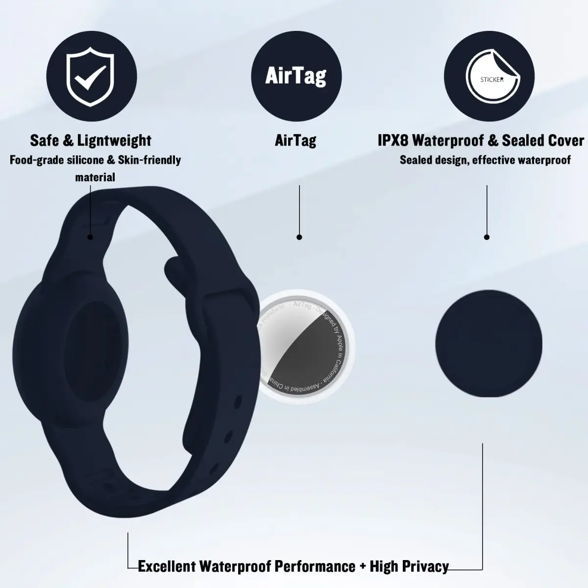 KAHADI Kids Waterproof AirTag Bracelet (2 Pack) - Black & Navy Blue - view 2