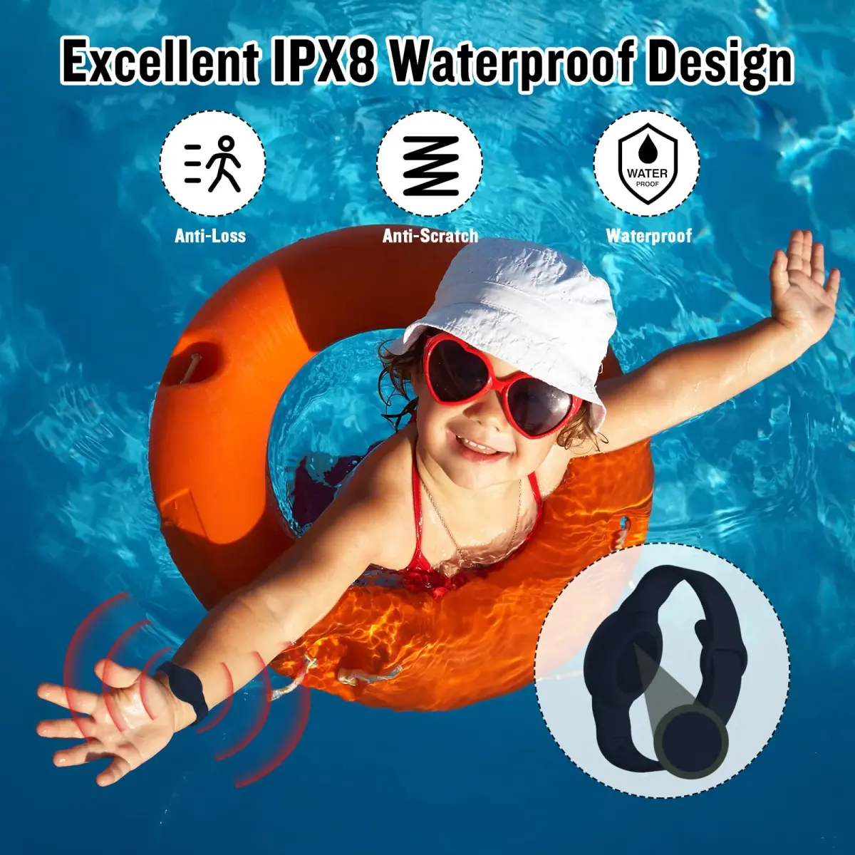 KAHADI Kids Waterproof AirTag Bracelet (2 Pack) - Black & Navy Blue - view 3