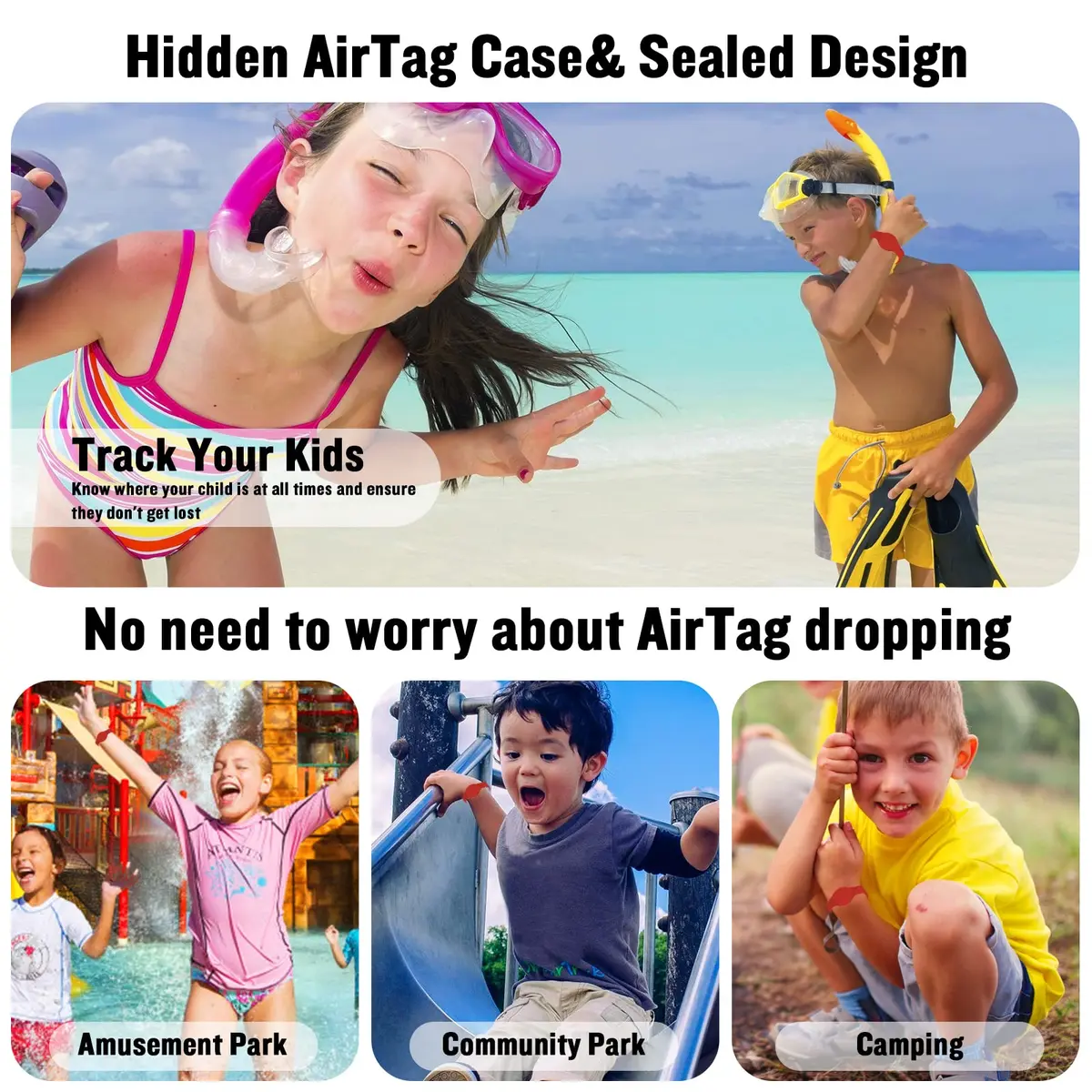 KAHADI Waterproof AirTag Bracelet for Kids, Silicone Wristband, GPS Tracker Case, Red | Secure Anti-Loss Protection - view 5