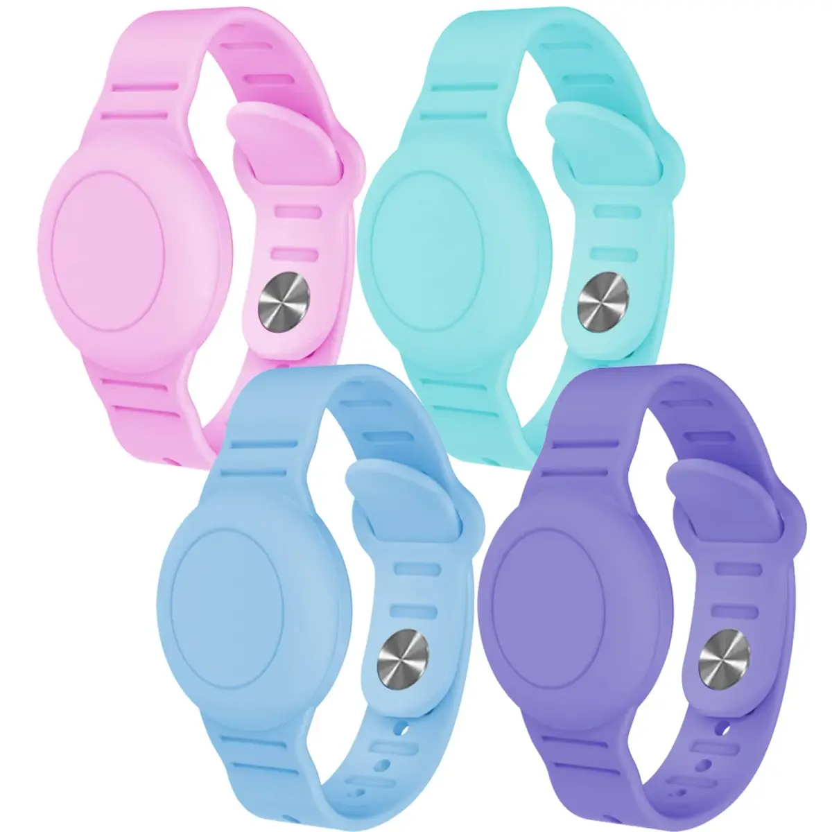 KAHADI 4 Pack Kids Waterproof AirTag Bracelet - Pink Mint Blue Purple 1 - main product image