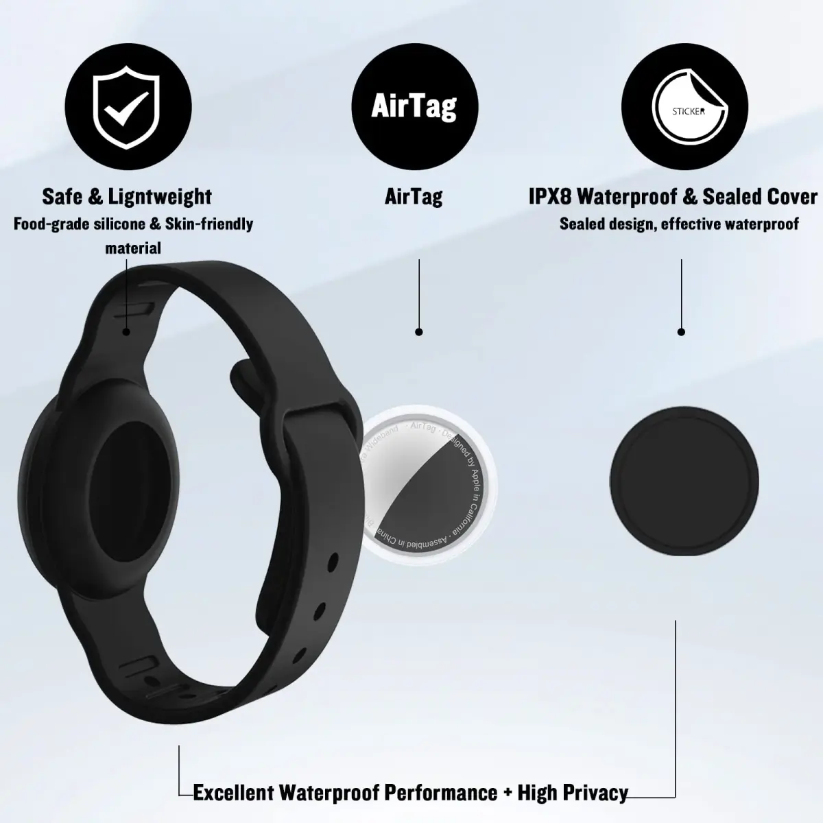 KAHADI Kids Waterproof AirTag Bracelet - Black (1 Pack) - view 2