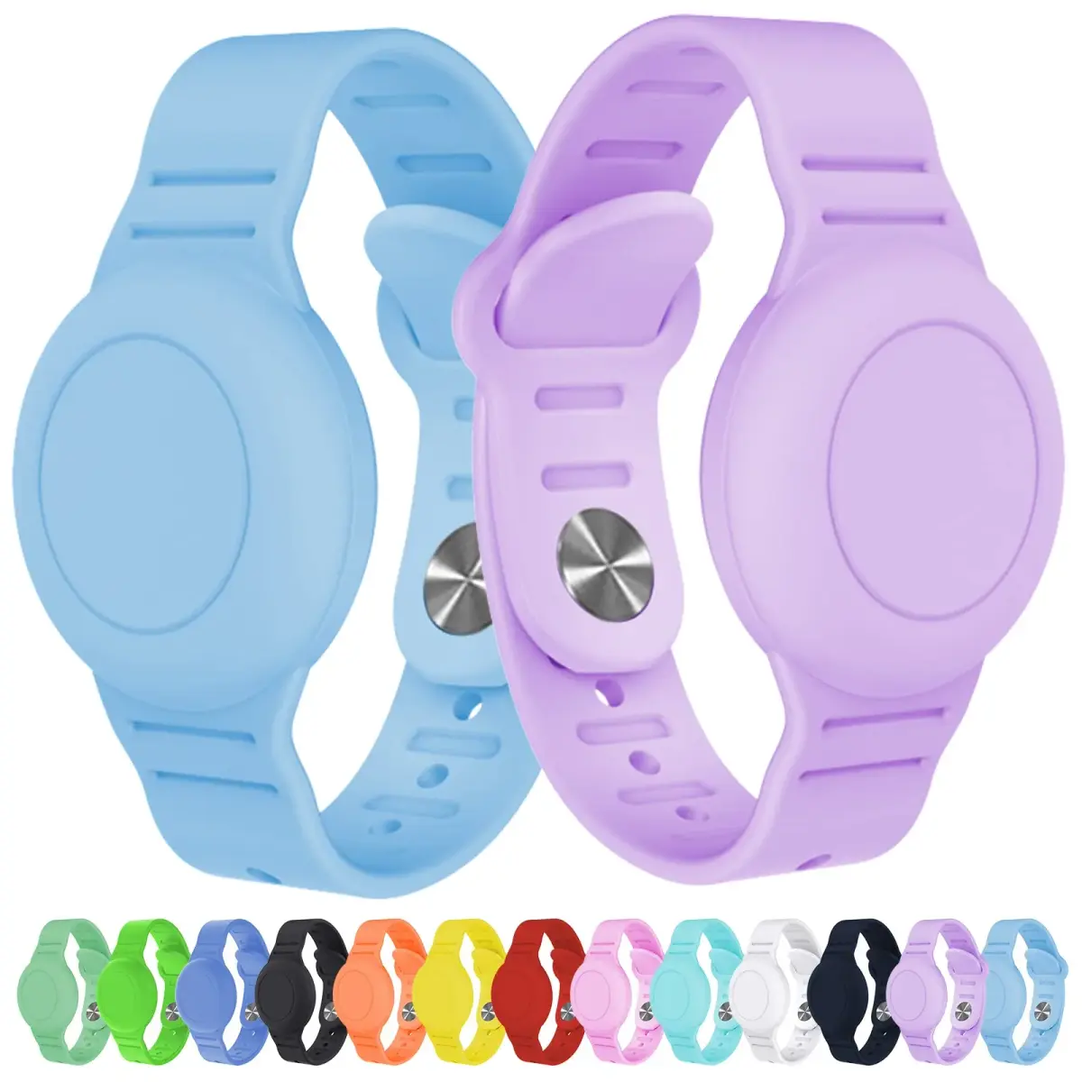 KAHADI Kids Waterproof AirTag Bracelet (2 Pack) - Blue & Purple - main product image