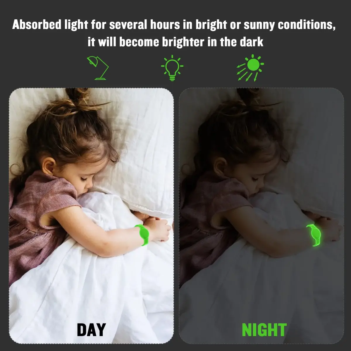 KAHADI Waterproof AirTag Bracelet for Kids | 2 Pack Luminous Blue & Green Silicone Wristband Holder - view 6
