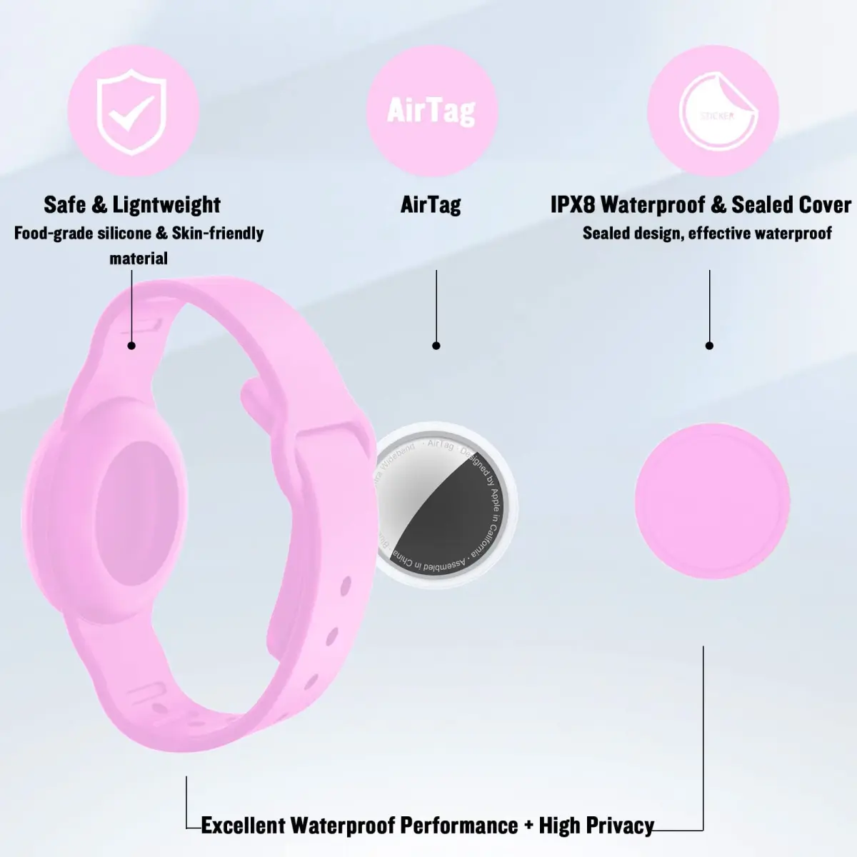 KAHADI Kids Waterproof AirTag Bracelet 2 Pack - Luminous Pink & Purple - view 2