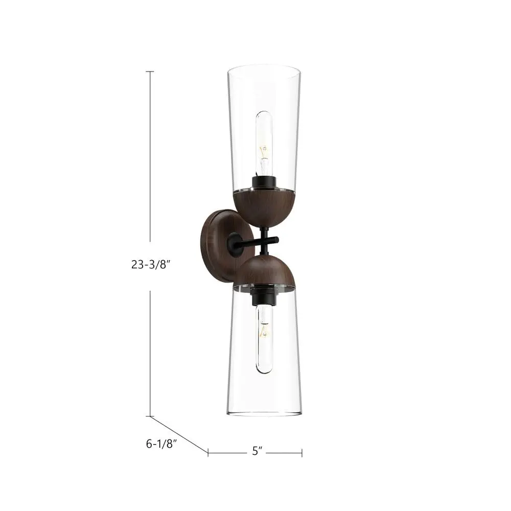 Alora Lighting Kuzco Emil 2-Light Vanity Light White Oak Clear Glass | Modern Wall Fixture 23in - view 4