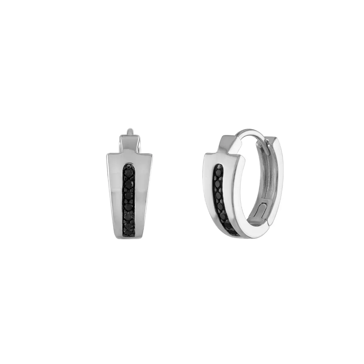Bulova Men's Icon Black Diamond Rhodium Silver Hoop Earrings | 0.15 CTTW Black Diamonds, Rhodium Plated Sterling Silver, Style:BVE1007-WSAA - main product image