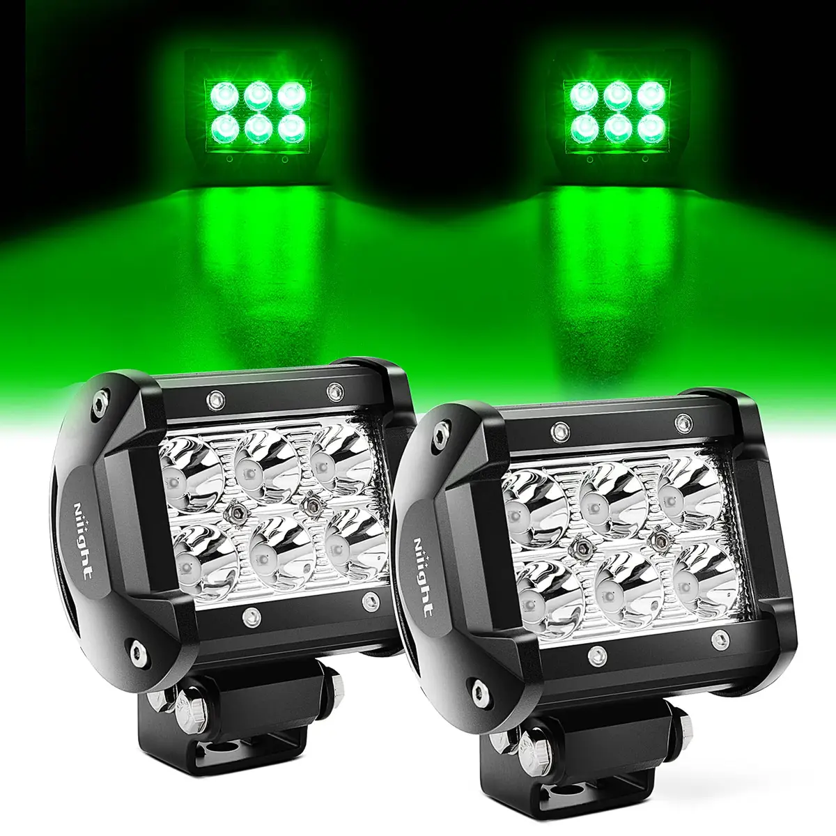 Nilight 4 inch Led Light Pod Green Spot Driving Fog Lights 2PCS | 18W Off Road Fishing Hunting Emergency - main product image