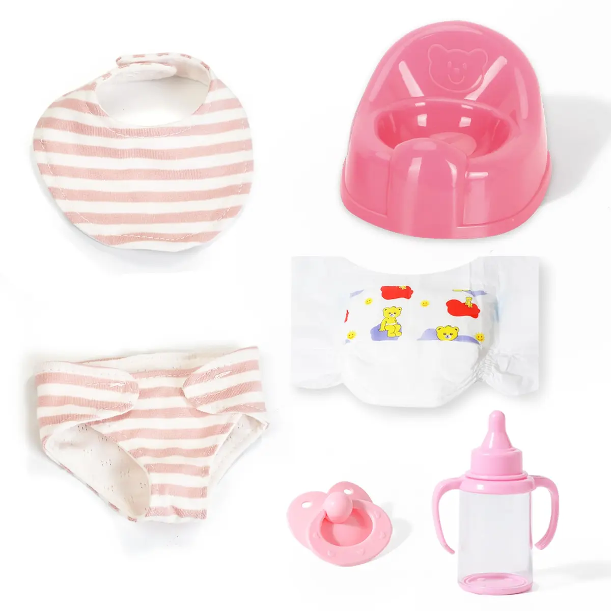 eDollable 12" Baby Doll Accessories Set Potty for Girls Ages 3+ | Complete Playset with Potty, Bibs & More - main product image