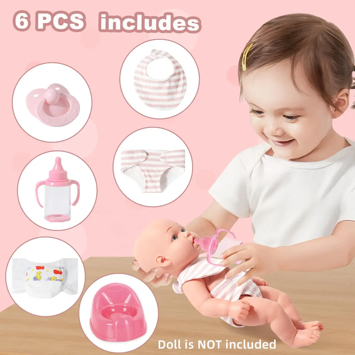 eDollable 12" Baby Doll Accessories Set Potty for Girls Ages 3+ | Complete Playset with Potty, Bibs & More - view 5