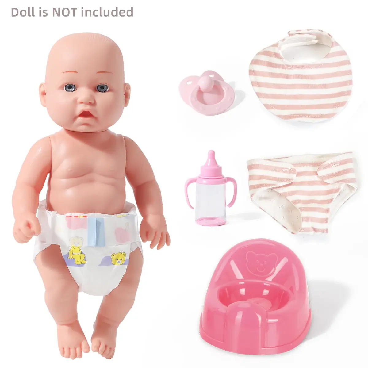 eDollable 12" Baby Doll Accessories Set Potty for Girls Ages 3+ | Complete Playset with Potty, Bibs & More - view 3