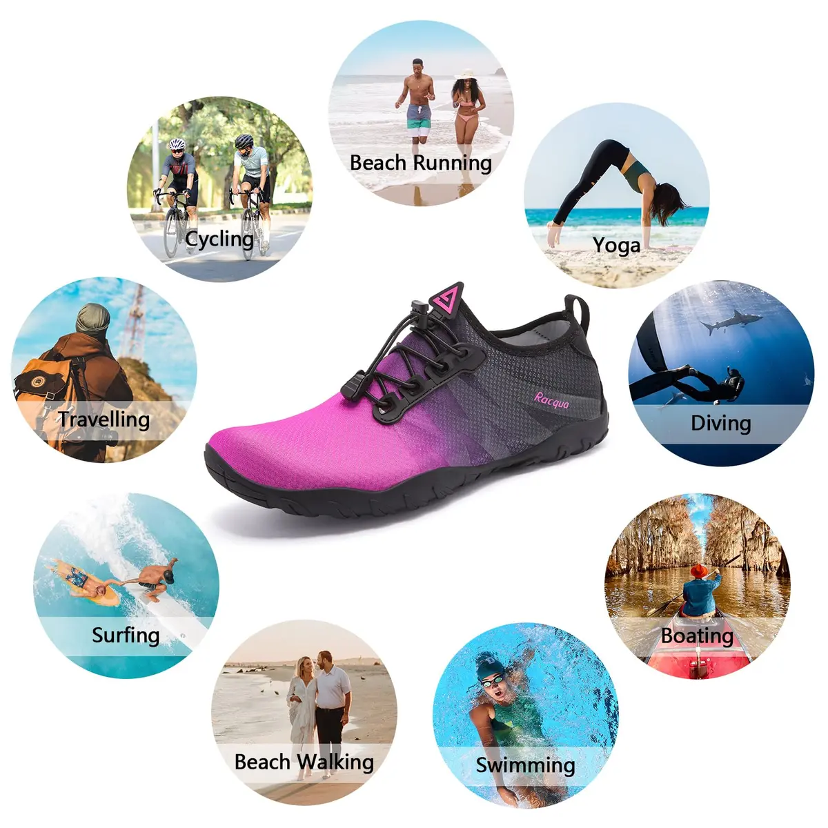 Racqua Women & Men Water Shoes | Quick Dry, Lightweight, Non-Slip, Stylish Gradient Design (Size 6 Women/5 Men) - view 3