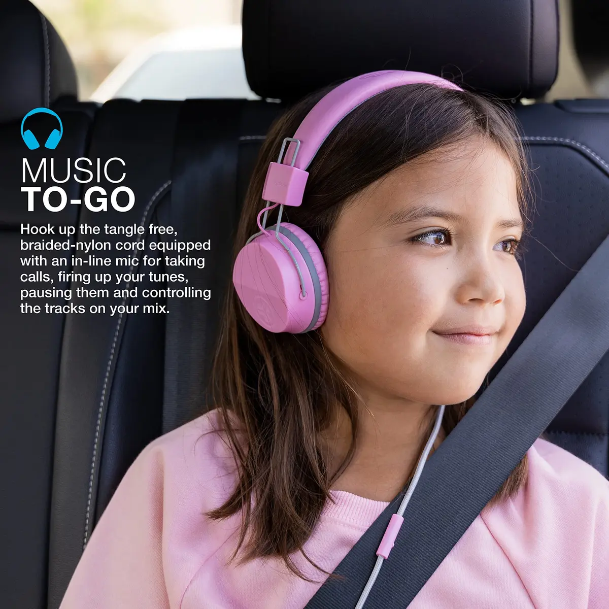 JLab JBuddies Studio Kids Wired Headphones Pink | Safe Volume, Foldable, Adjustable, Noise Isolation (70-120c) - view 5