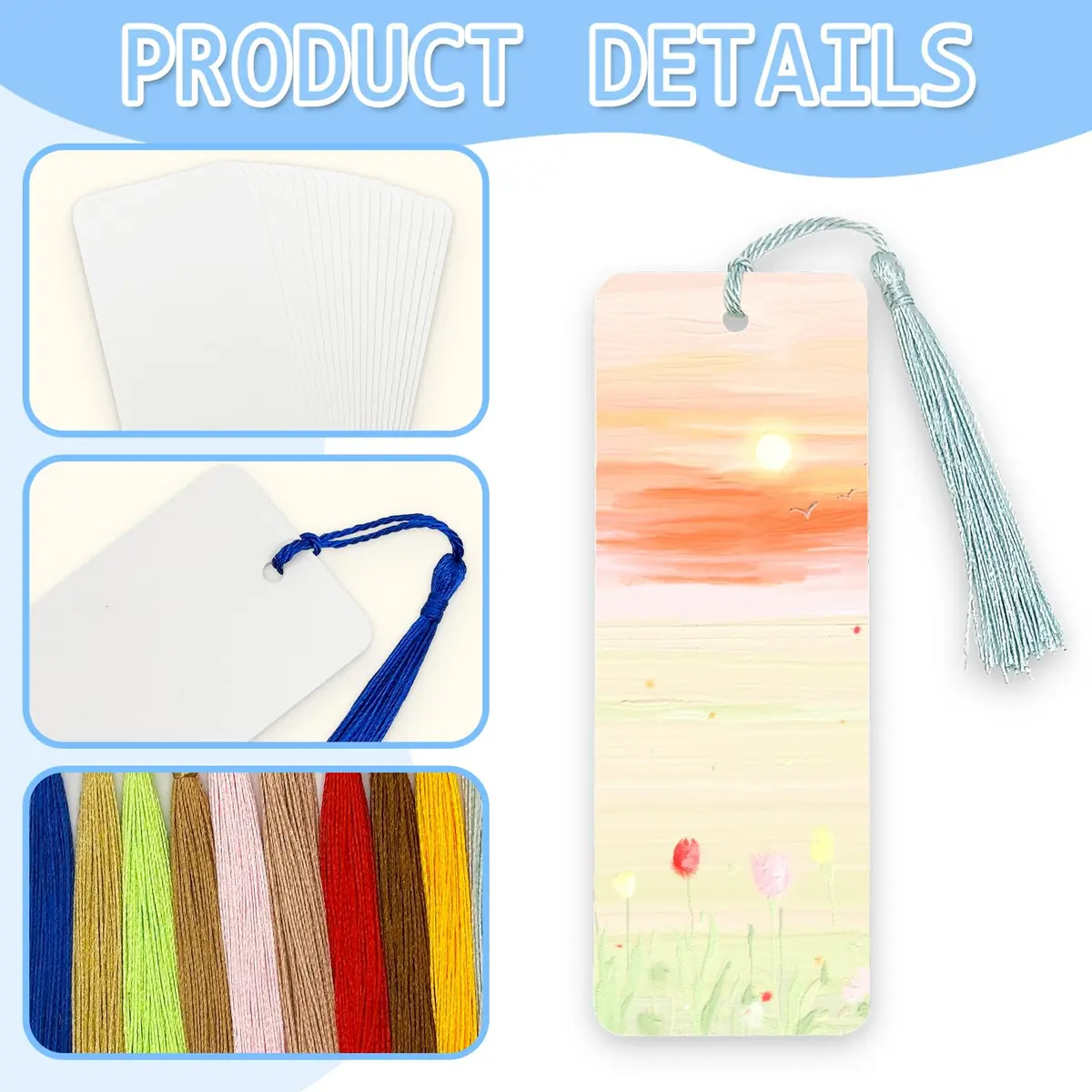 DSYIL Blank Bookmarks with Tassels 14 x 5cm (5.5 x 2 Inches) | DIY Craft Paper for Personalization - view 2