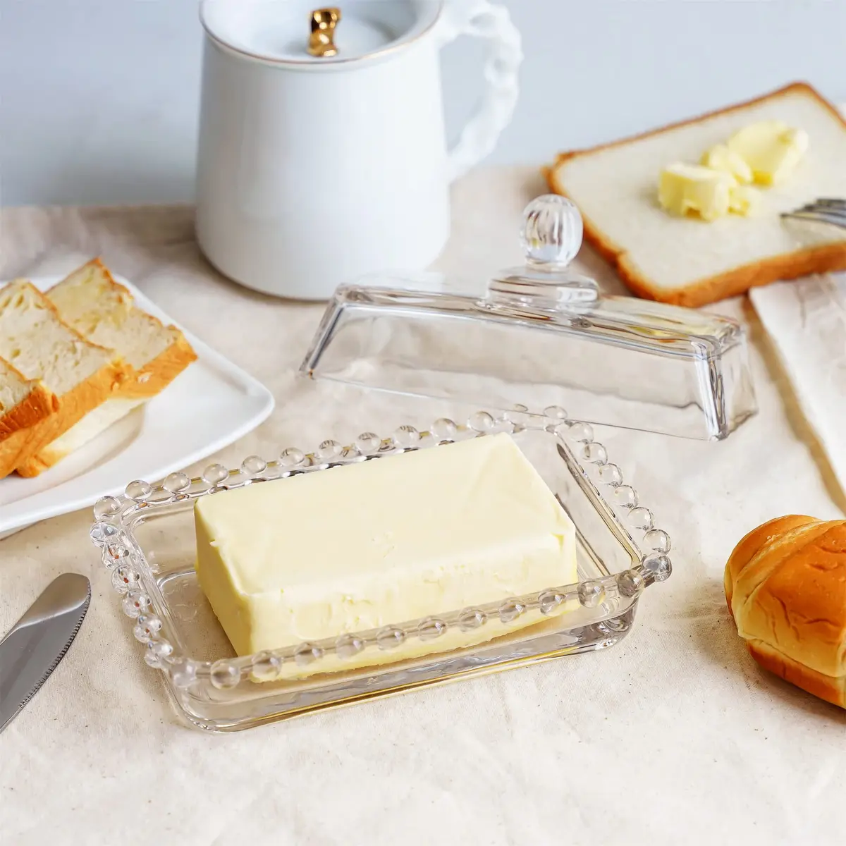 QFkris 6.5'' Clear Glass Butter Dish with Handled Lid | Microwave & Dishwasher Safe - view 4