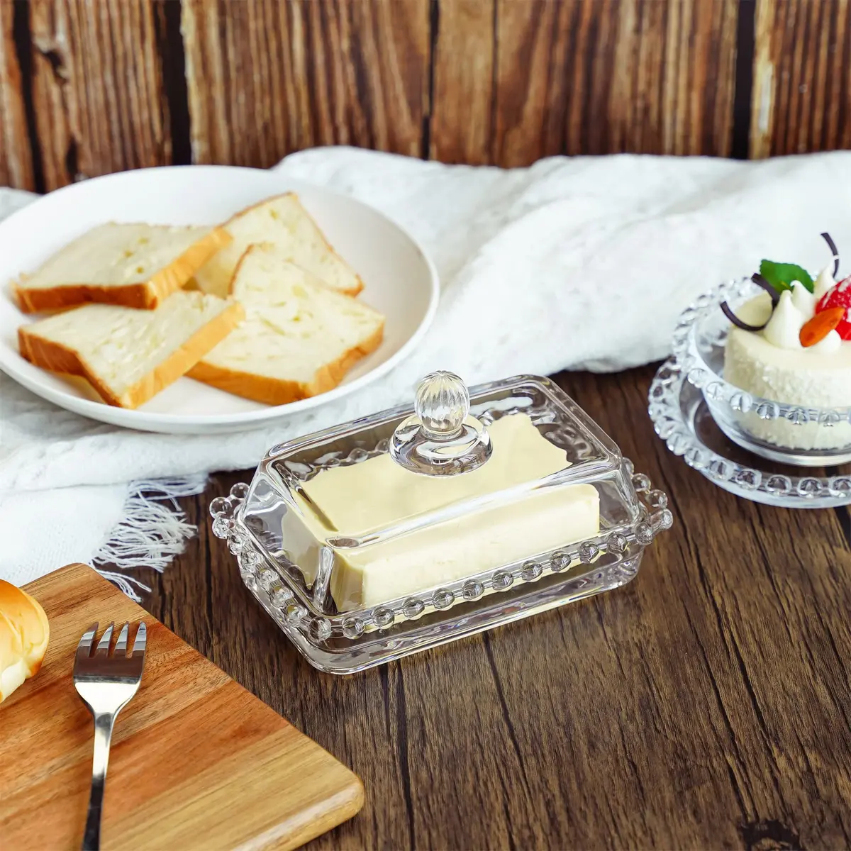 QFkris 6.5'' Clear Glass Butter Dish with Handled Lid | Microwave & Dishwasher Safe - view 6