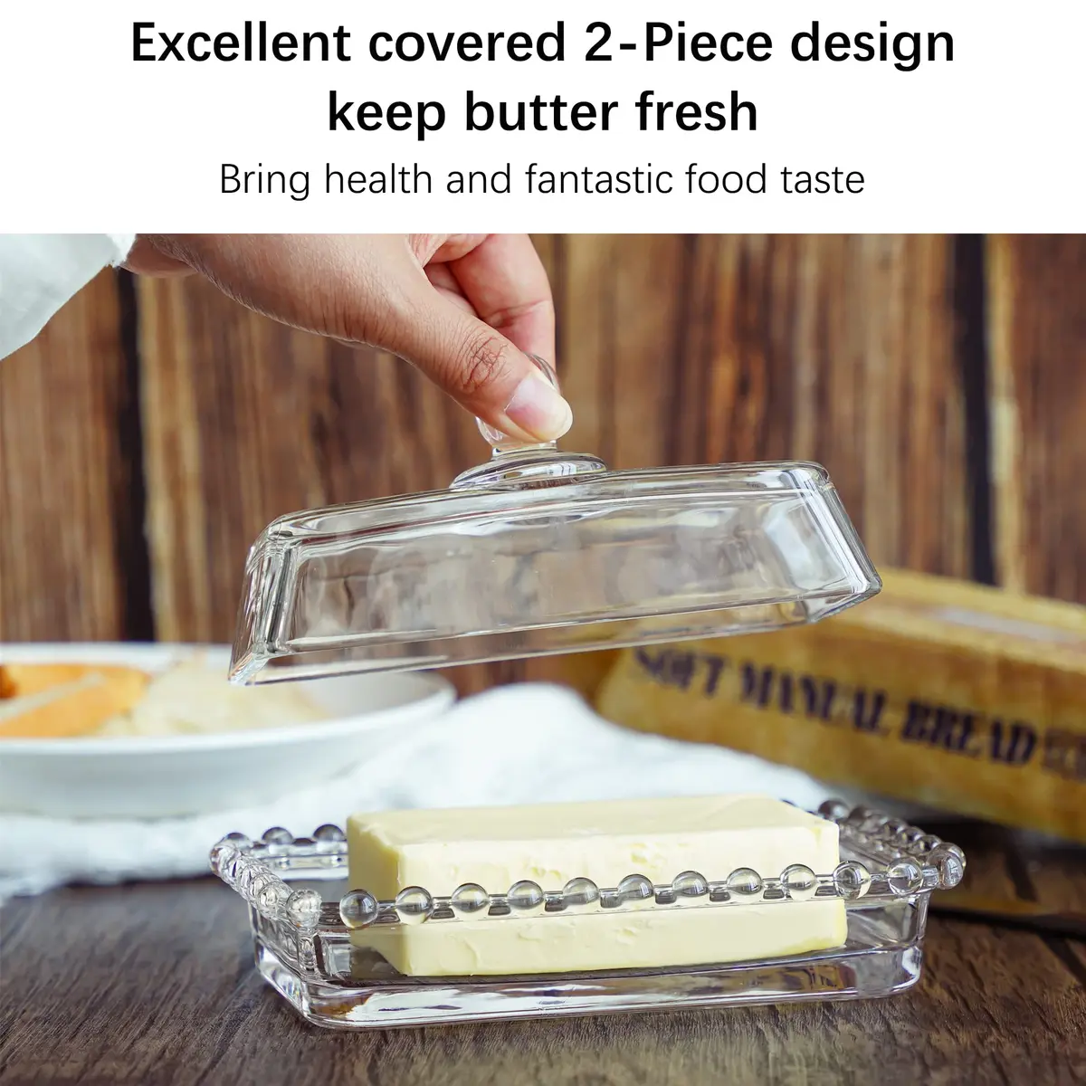 QFkris 6.5'' Clear Glass Butter Dish with Handled Lid | Microwave & Dishwasher Safe - view 8