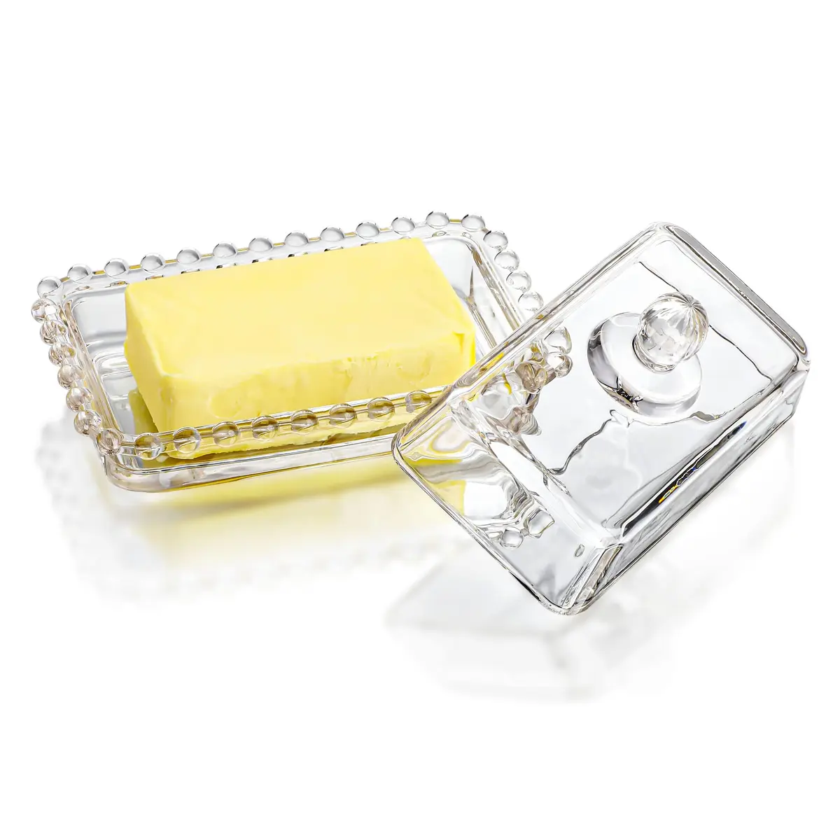 QFkris 6.5'' Clear Glass Butter Dish with Handled Lid | Microwave & Dishwasher Safe - view 9