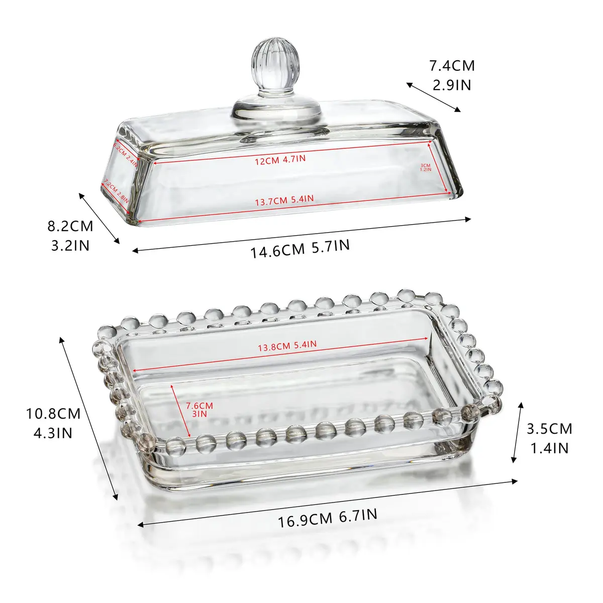 QFkris 6.5'' Clear Glass Butter Dish with Handled Lid | Microwave & Dishwasher Safe - view 2