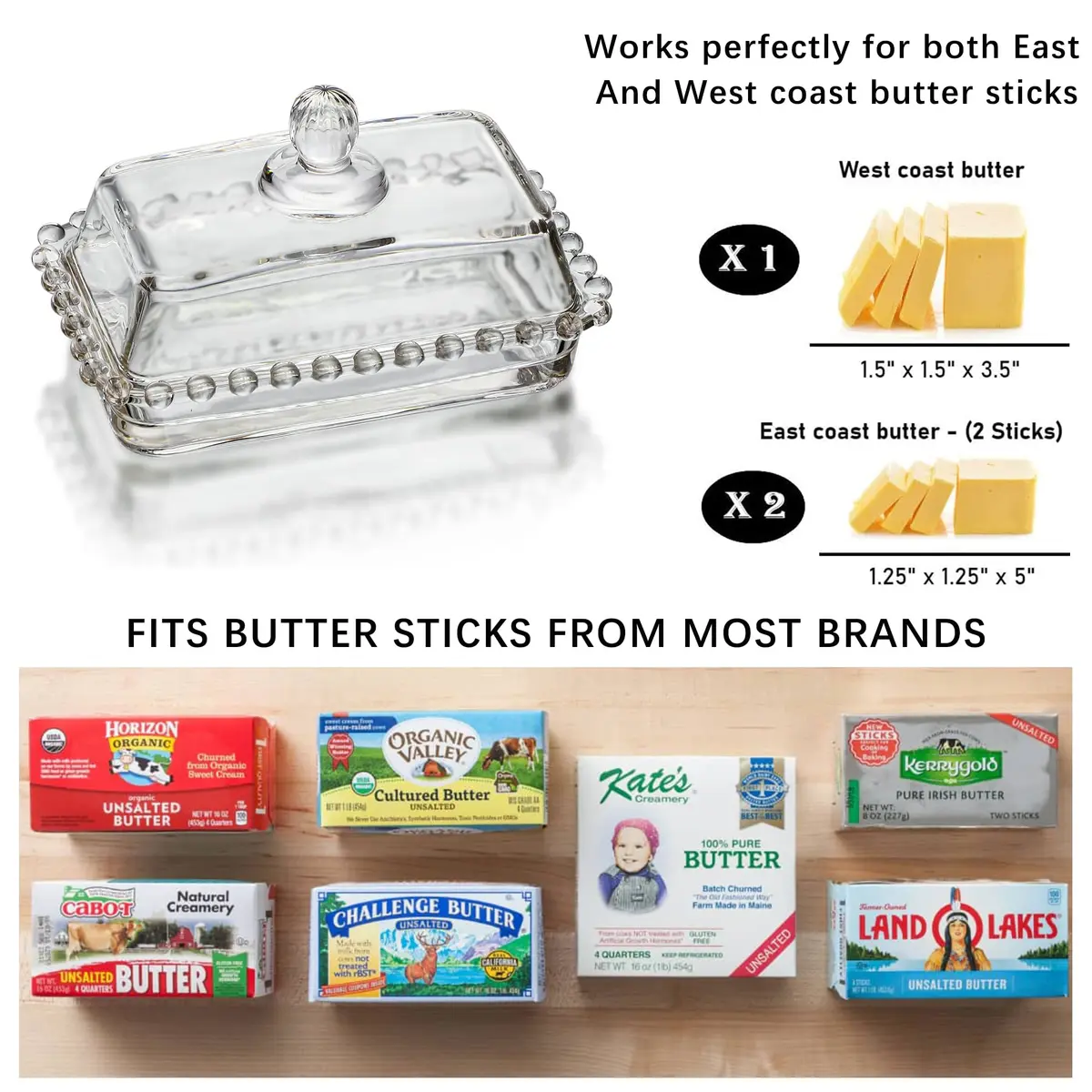 QFkris 6.5'' Clear Glass Butter Dish with Handled Lid | Microwave & Dishwasher Safe - view 3