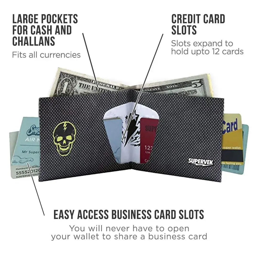 SUPERVEK Memento Mori Skull Bifold Wallet - Vegan HDPE Paper Wallet 8.5cm (3.35in) | RFID Blocking - view 2