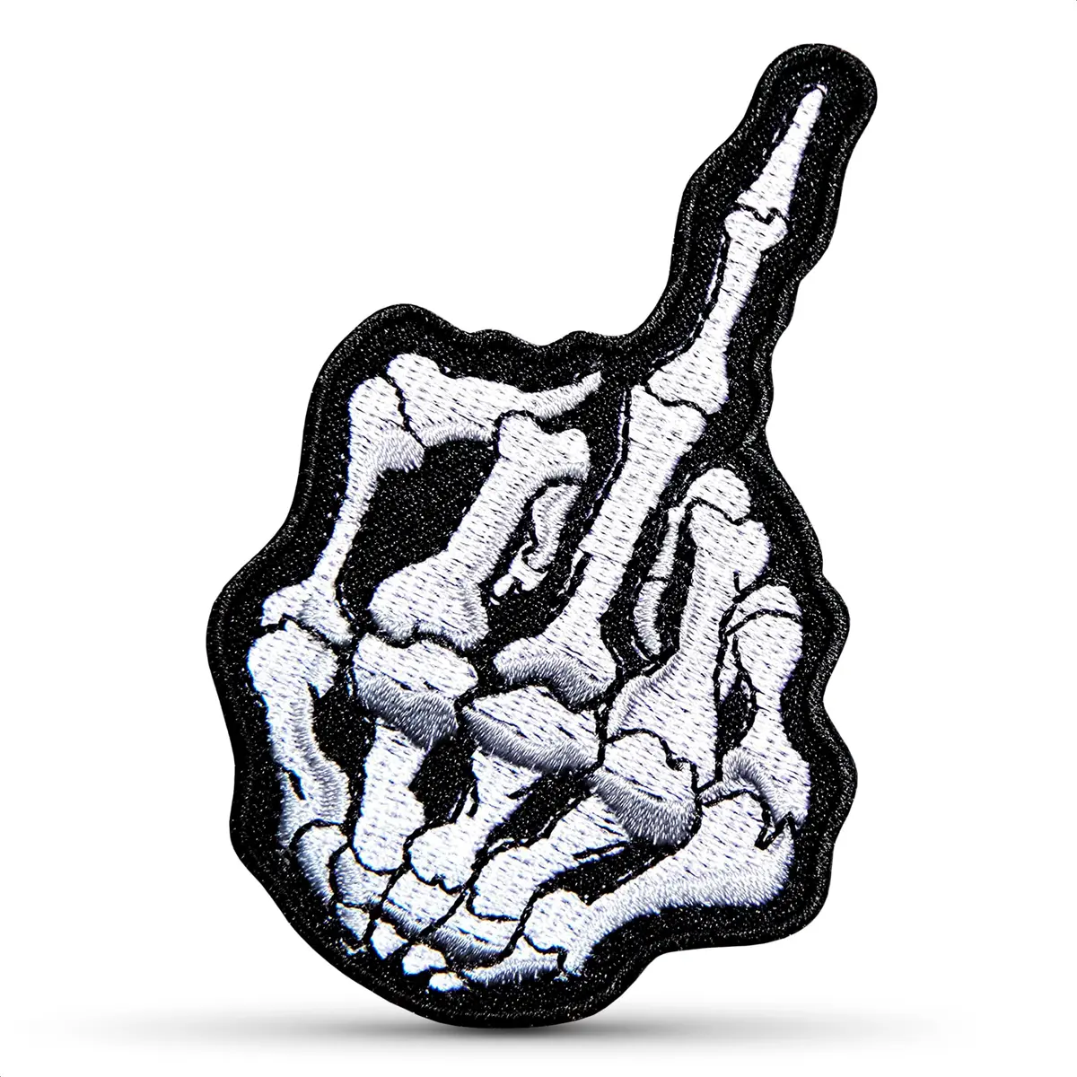 Reluen Skeleton Middle Finger Iron On Patch 12.7cm x 5cm (5" x 2") | Gothic Halloween Costume Embellishment - main product image