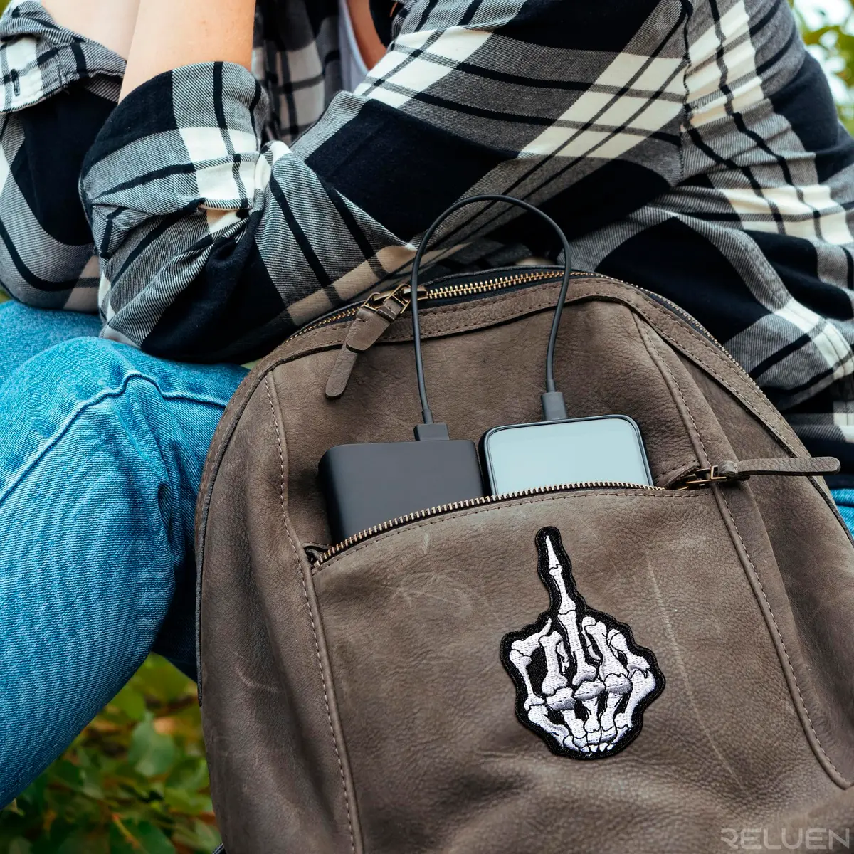 Reluen Skeleton Middle Finger Iron On Patch 12.7cm x 5cm (5" x 2") | Gothic Halloween Costume Embellishment - view 9