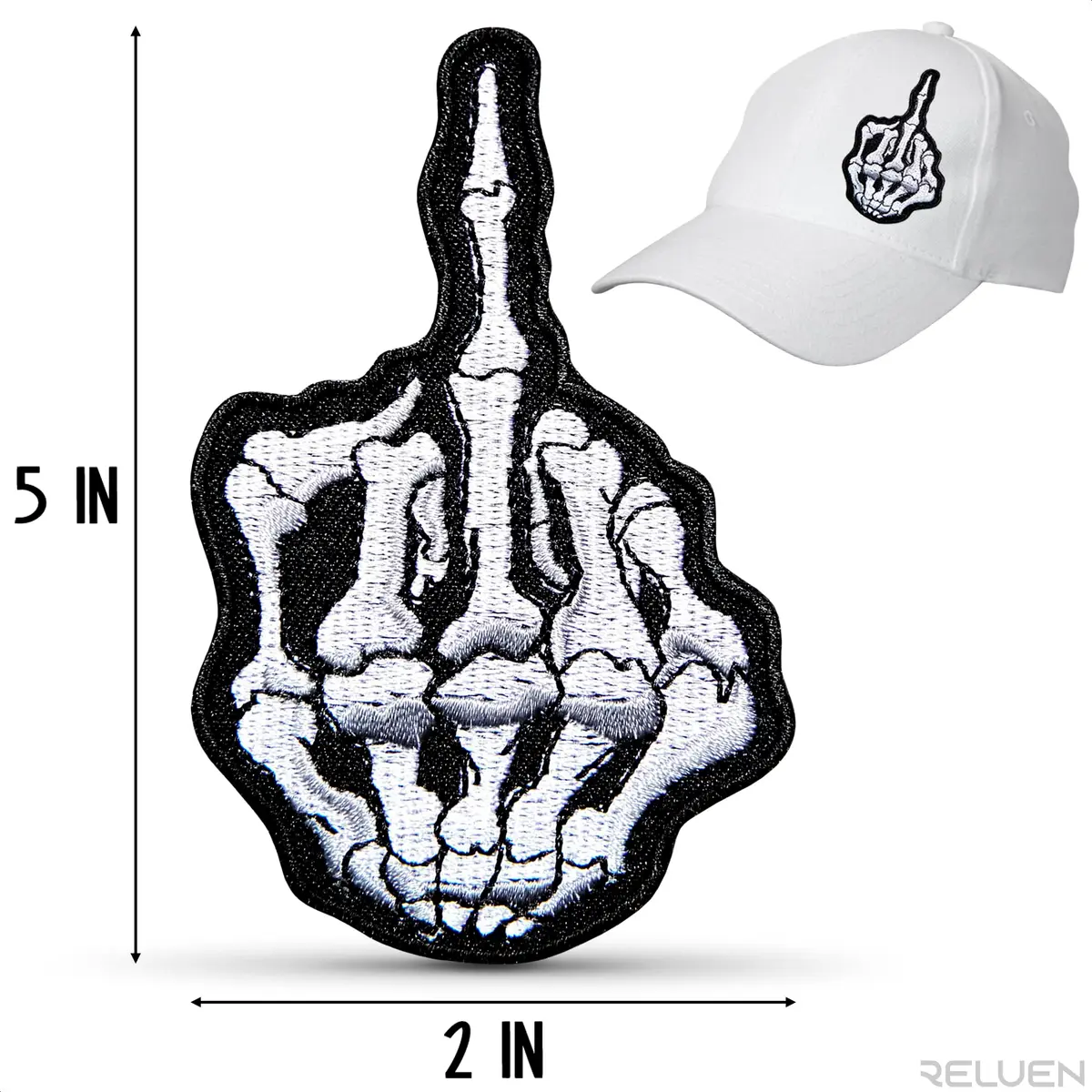 Reluen Skeleton Middle Finger Iron On Patch 12.7cm x 5cm (5" x 2") | Gothic Halloween Costume Embellishment - view 2