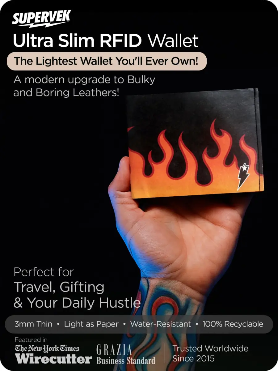 SUPERVEK Lit Flames Fire Stitched Paper Wallet - Vegan, Mighty Thin, Slim Wallet for Men, RFID Blocking, 6 Card Slots - view 3