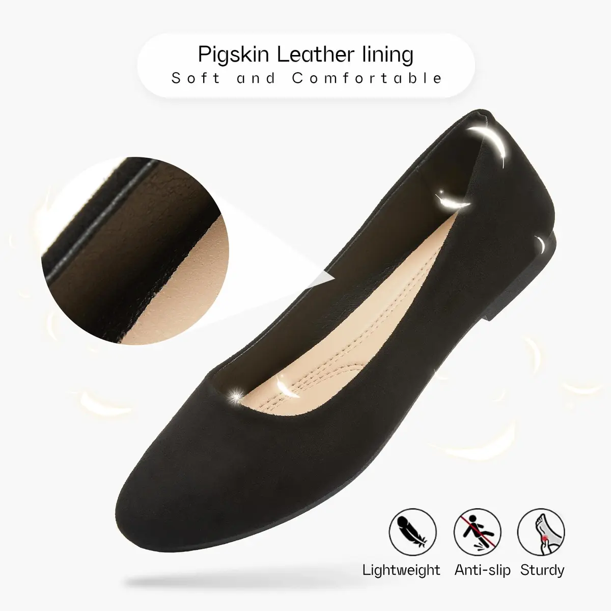 Shupua Flats for Women Round Toe Black Ballet Flats Work Shoes Size 9 | Foldable, Comfortable, Anti-slip - view 5