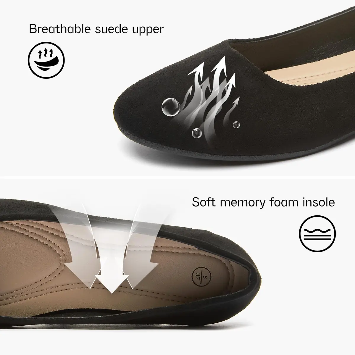 Shupua Flats for Women Round Toe Black Ballet Flats Work Shoes Size 9 | Foldable, Comfortable, Anti-slip - view 6